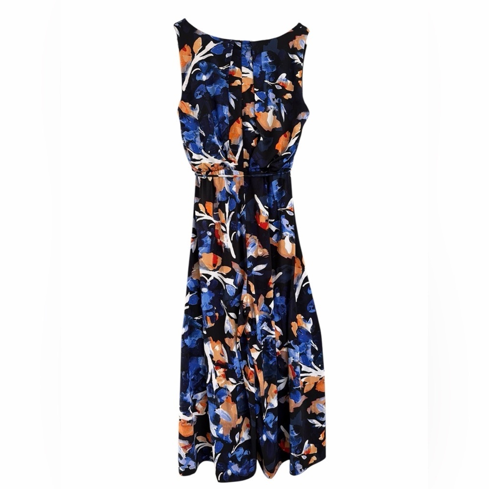 Tahari Vibrant Blue and Orange Floral Wide Pants Maxi Jumpsuit - Picture 4 of 6